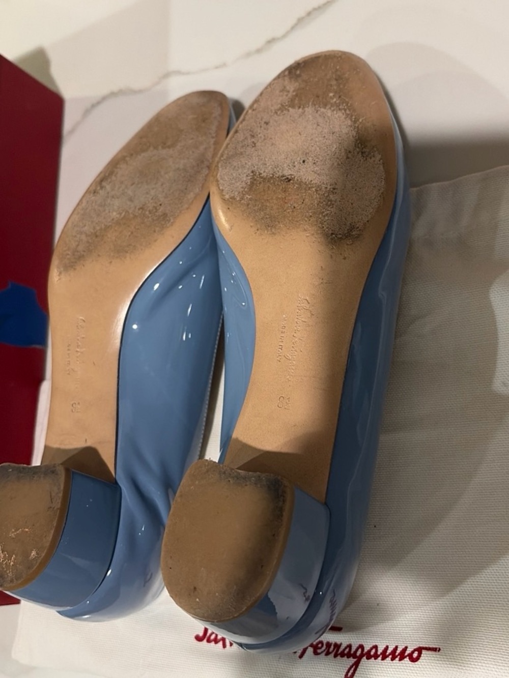 Salvatore Ferragamo Women’s Blue Vara Bow Leather Flats - Picture 4 of 6